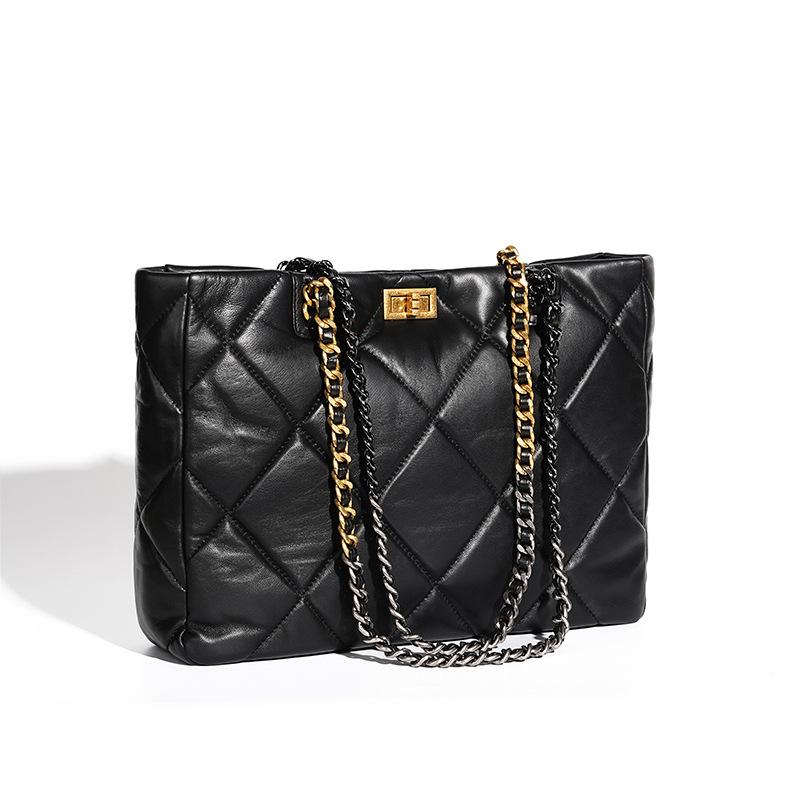 Rhombus Chain Bag, Underarm Leather Shoulder Bag, Women's Head Layer, Sheepskin, High-end Sense, Large-capacity Tote Bag.