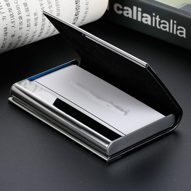 Custom Logo Engraved Genuine Cowhide Business Card Holder - Unisex Company Gift чёрный