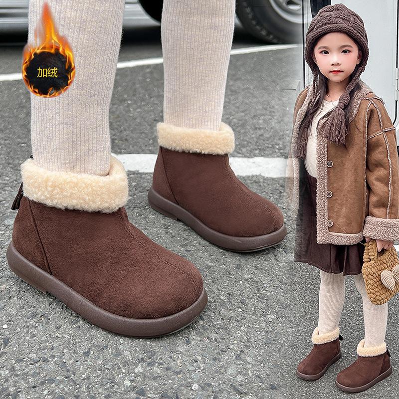 Girls Winter Fleece Lined Snow Boots Stylish Warm Cotton Shoes Korean