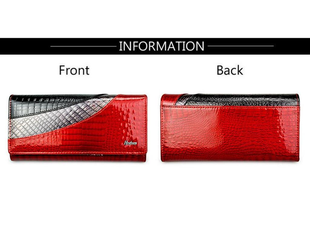 Women's Genuine Crocodile Pattern Patent Leather Wallet with Snap Button and Card Holder