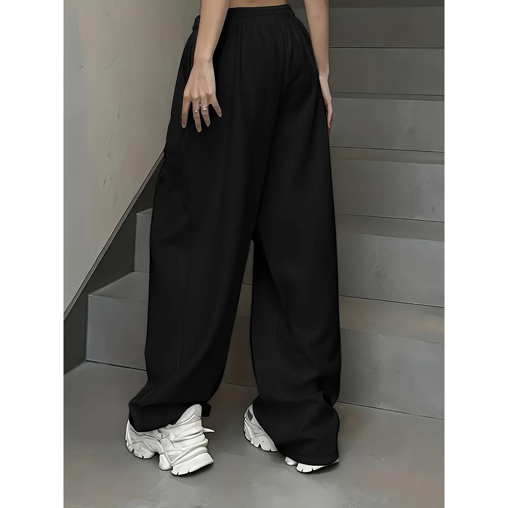 Women's Black Flame Printed Jogging Pants, Drawstring Straight Leg Sports Pants, Casual Fitness Pants, Casual Wear, Bold Printing