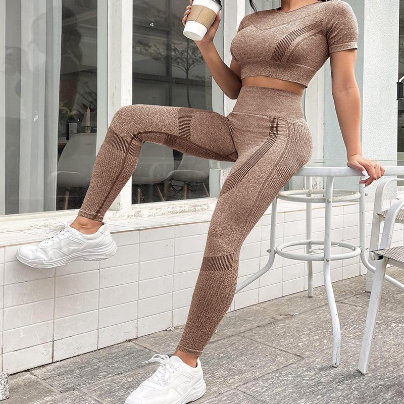 

JYL Yoga Shorts Trousers Suit Seamless Knit Pants Ribbed High Waist Hip Lifting L