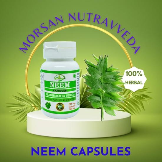 Morsan Nutraveda Neem Capsules (Azadirachta Indica) – 60 Veg Capsules, 500 mg | Supports Skin Health | High Potency 100% Herbal Supplement