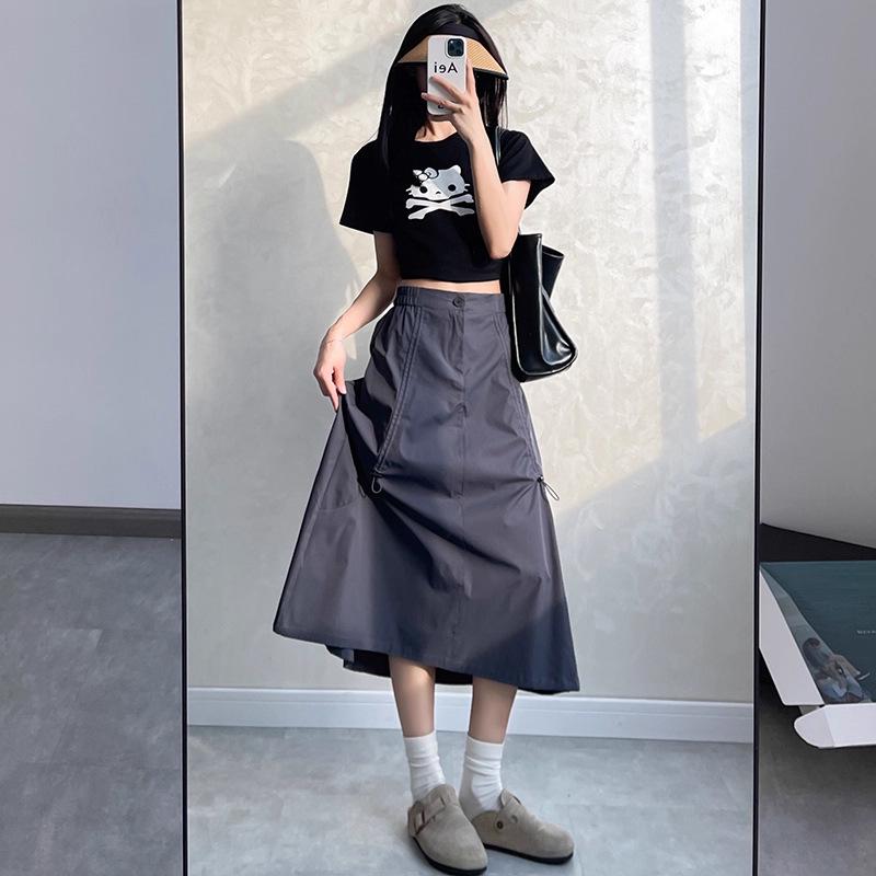 

Deep Gray High-Waisted A-Line Midi Skirt - Quick-Drying, Slimming, American Style for Women s Fall 2026. Medium глубокий/серый