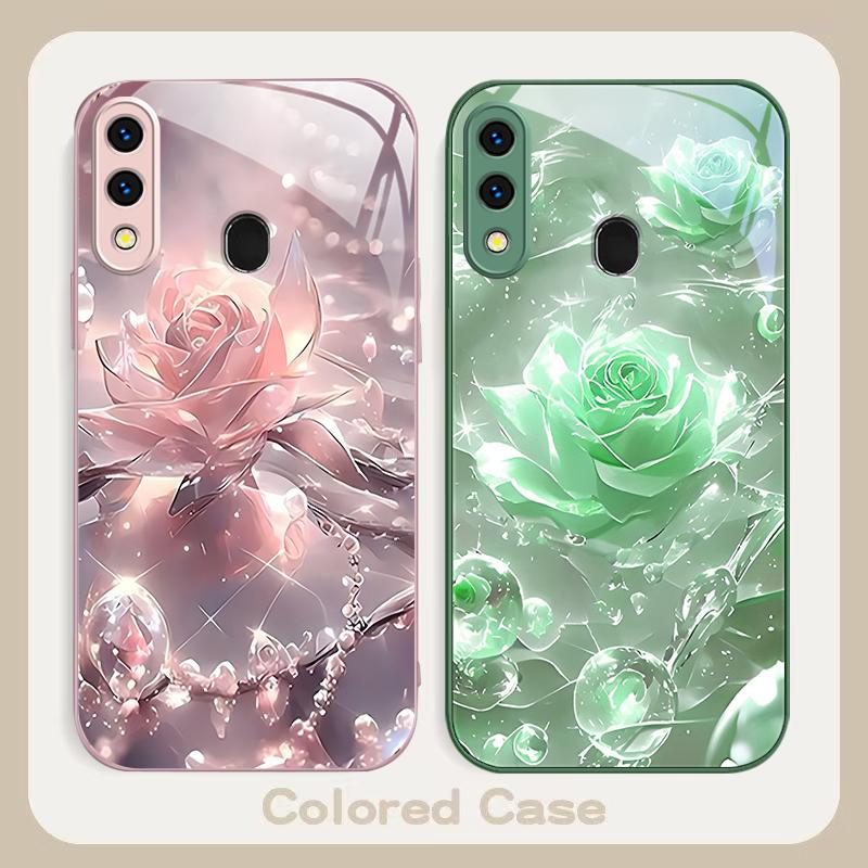 Ice Crystal-colored Roses For Samsung A20 30 22 23 24 25 26 31 32 33 34 35 42 50 51 52 53 54 55 56 70 71 72 73 Glass Phone Case