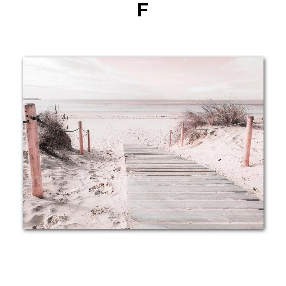 Canvas Painting Summer Pink Sunny Bridge Beach Conch Line Girl Posters And Prints Nordic Wall Art Pictures Living Room Decor