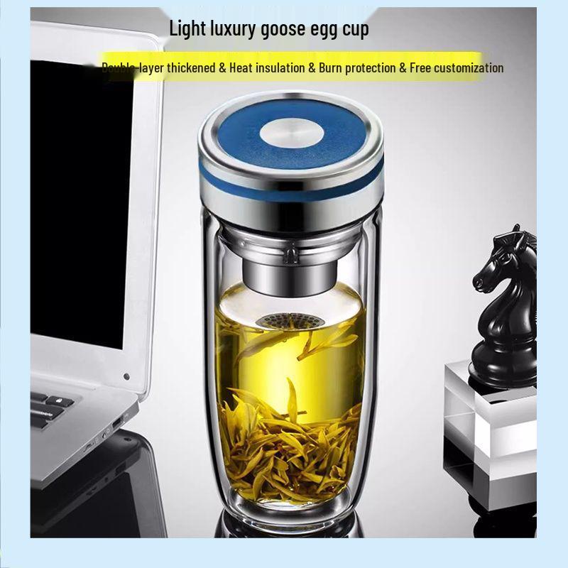 Custom Double-Layer Glass Tea Cup with Separator and Ring – Ideal Business Gift