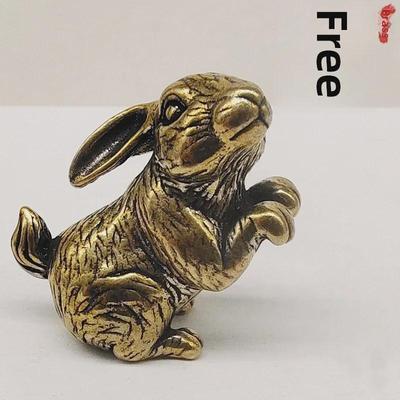 Ornamento Retro in Ottone Zodiaco Cinese Coniglio - Decorazione da Tavolo e per Auto Regalo
