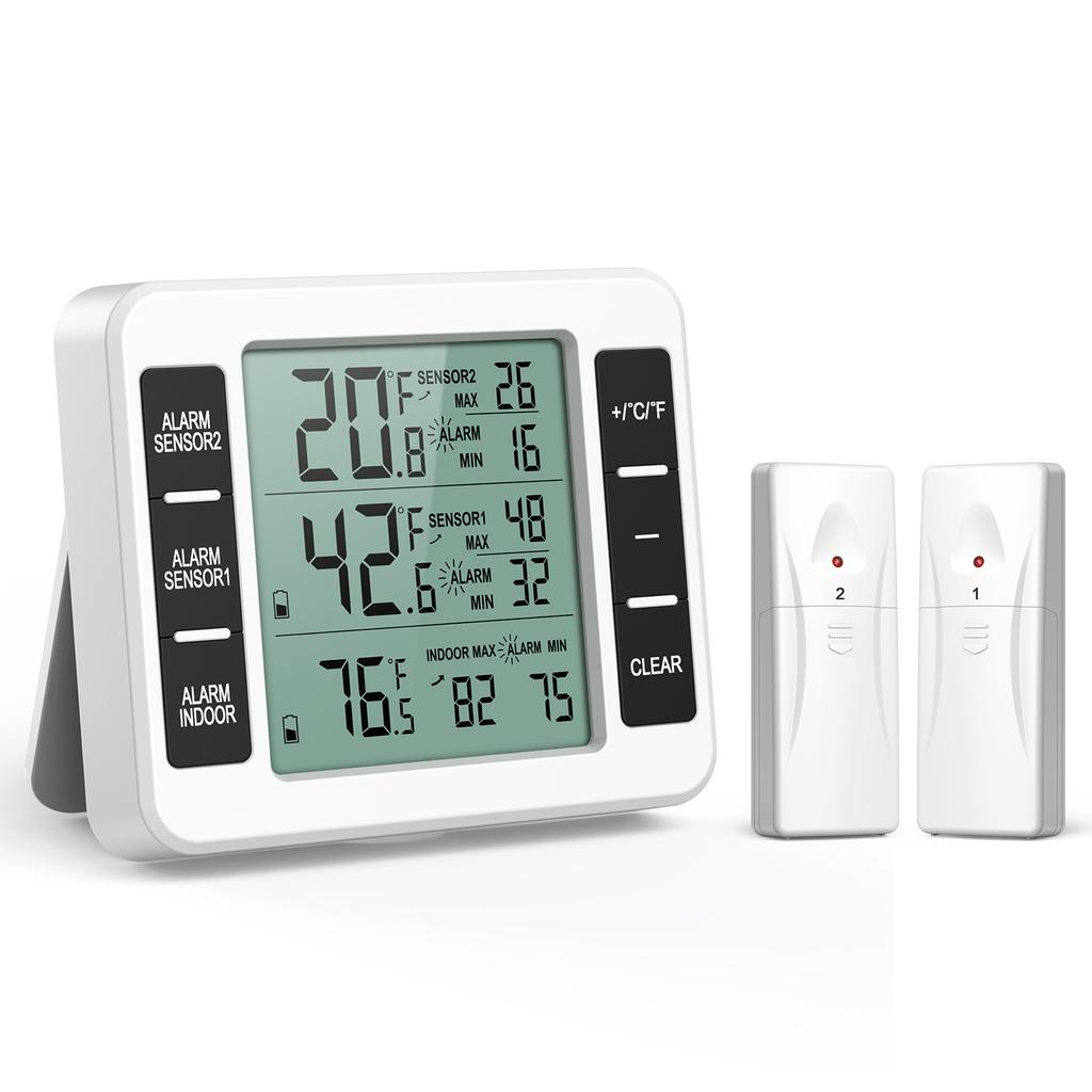 ORIA Fridge Thermometer Digital Freezer Thermometer with 2 Sensors Refrigerator Therm Wireless Indoor Thermometer for Home
