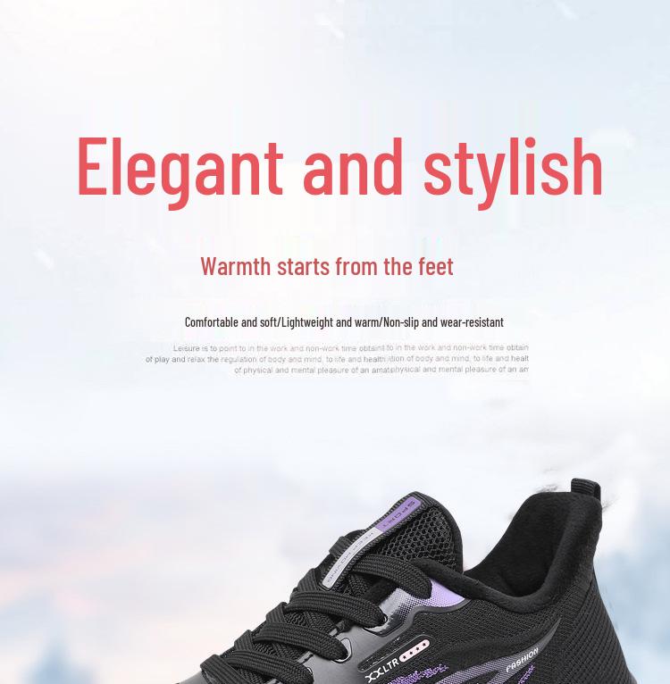 Winter Women's Plus Velvet Warm Non-Slip Flyknit Sports Shoes - Soft Sole for Mid-Aged & Elderly moms.