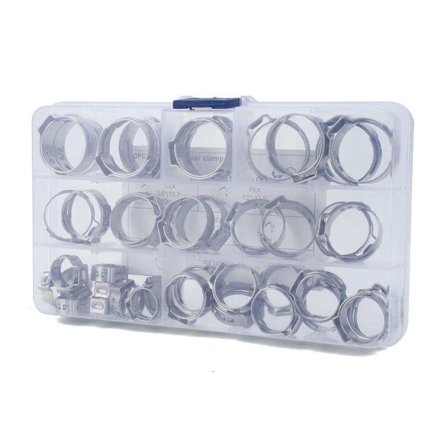 40× 3/8" 1/2" 5/8" Single Ear Stainless Steel Car Hydraulic Hose Clamps O-Clips Pipe Fuel Air Pipe Clamp Pliers Tool