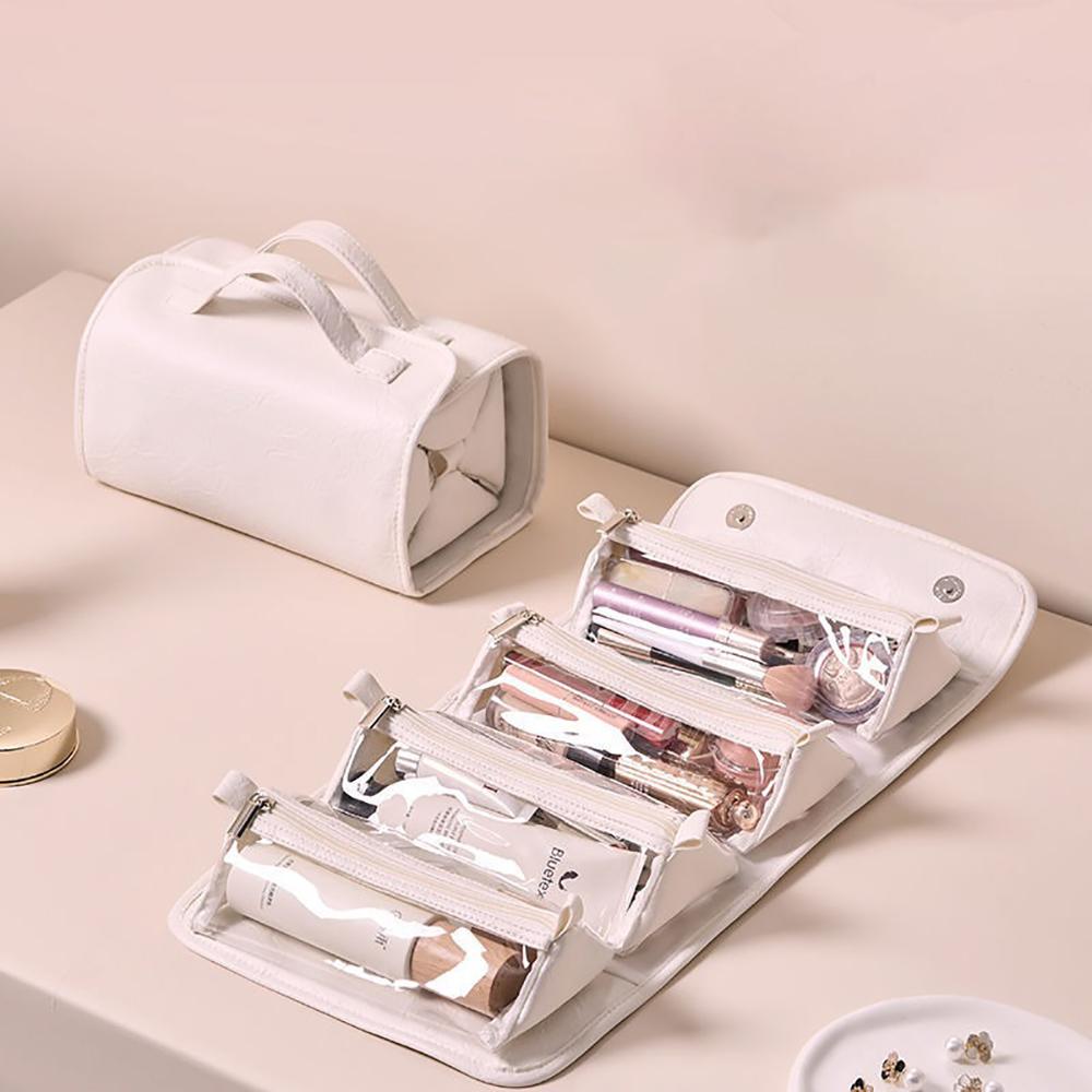 PU Large Capacity Roll Up Cosmetic Bag Detachable Compartments Hanging Makeup Bag Portable Travel Toiletry Bags