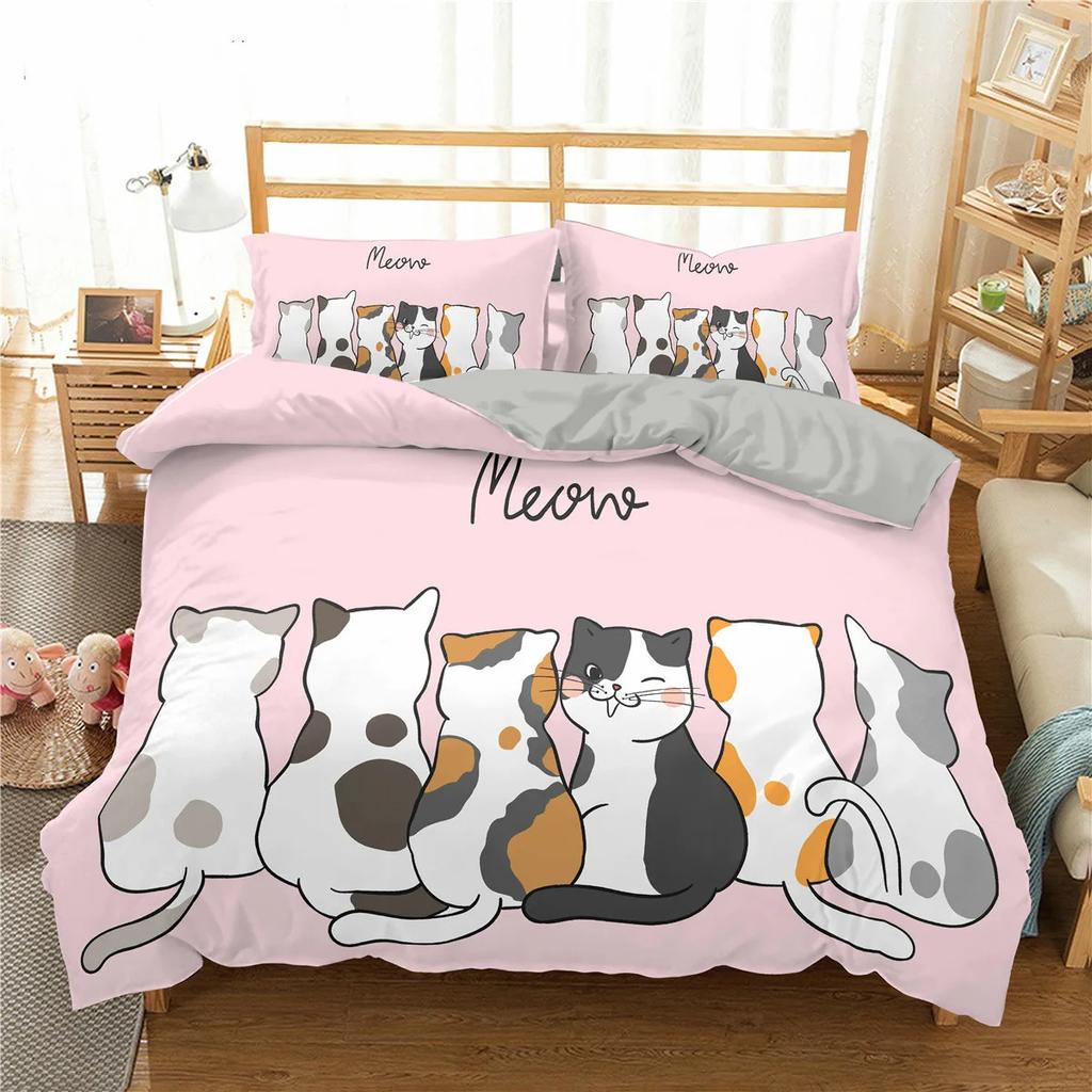 Cartoon Cat Duvet Cover Kawaii Black Kitty For Kids Teens Women Girls Pet Animals Polyester Quilt Cover For Bedroom Decoration