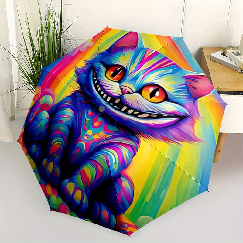 1pc Colorful Cat Automatic Open/close Folding Compact Umbrella, 8-Rib Sturdy Canopy, Lightweight Portable, Commuting Use, Gift, 118