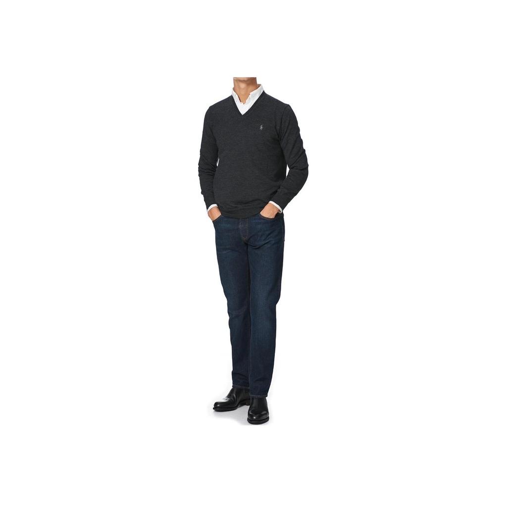 Polo Ralph Lauren Small Pony Logo Embroidered V-Neck Long Sleeve Sweater Men Sweater Dark-Gray MNPOSWE16820070-440