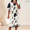 Women Plus Size Round Neck Batwing Sleeve Printed Ruffle Hem Top Fishtail Skirt Two Piece Set