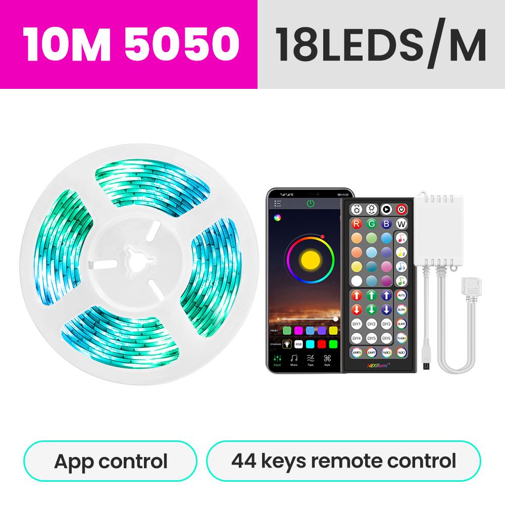 5050 RGB Led Strip Lights DC12V with 44-key Remote & APP Control, Music Sync Colorful Tape for Room Christmas TV Backlight Band