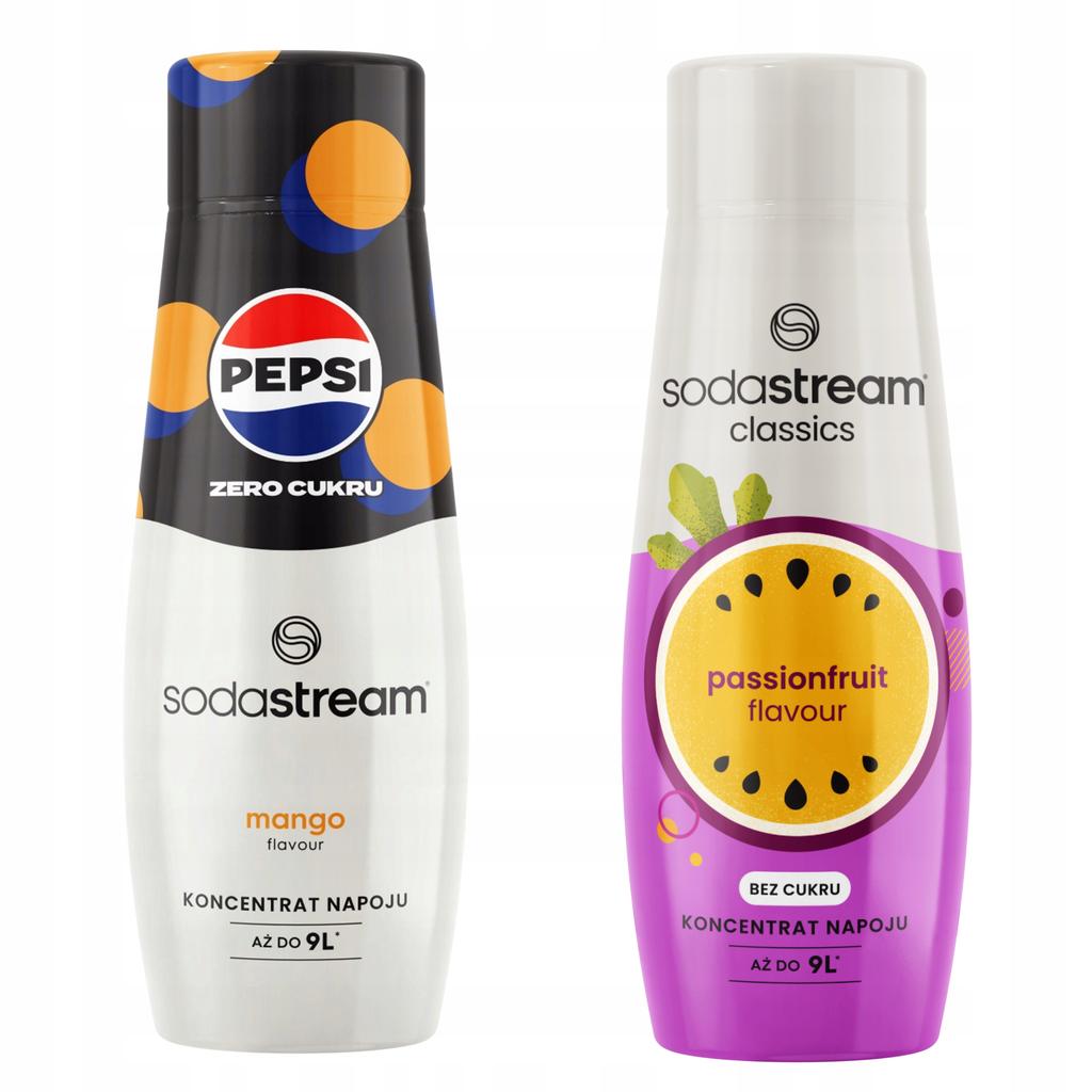 Set of 2 Concentrates and Syrups. Sodastream Pepsi MAX Mango + Passionfruit