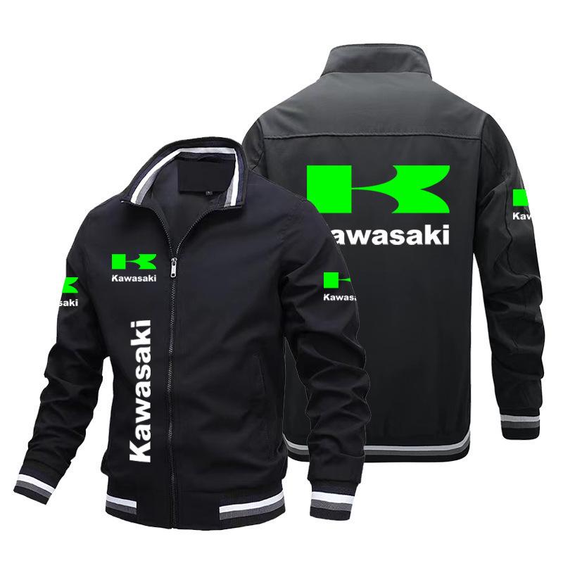 Kawasaki Off-road Casual Men's Trendy Zipper Jacket with Car Logo, Plus Size Available