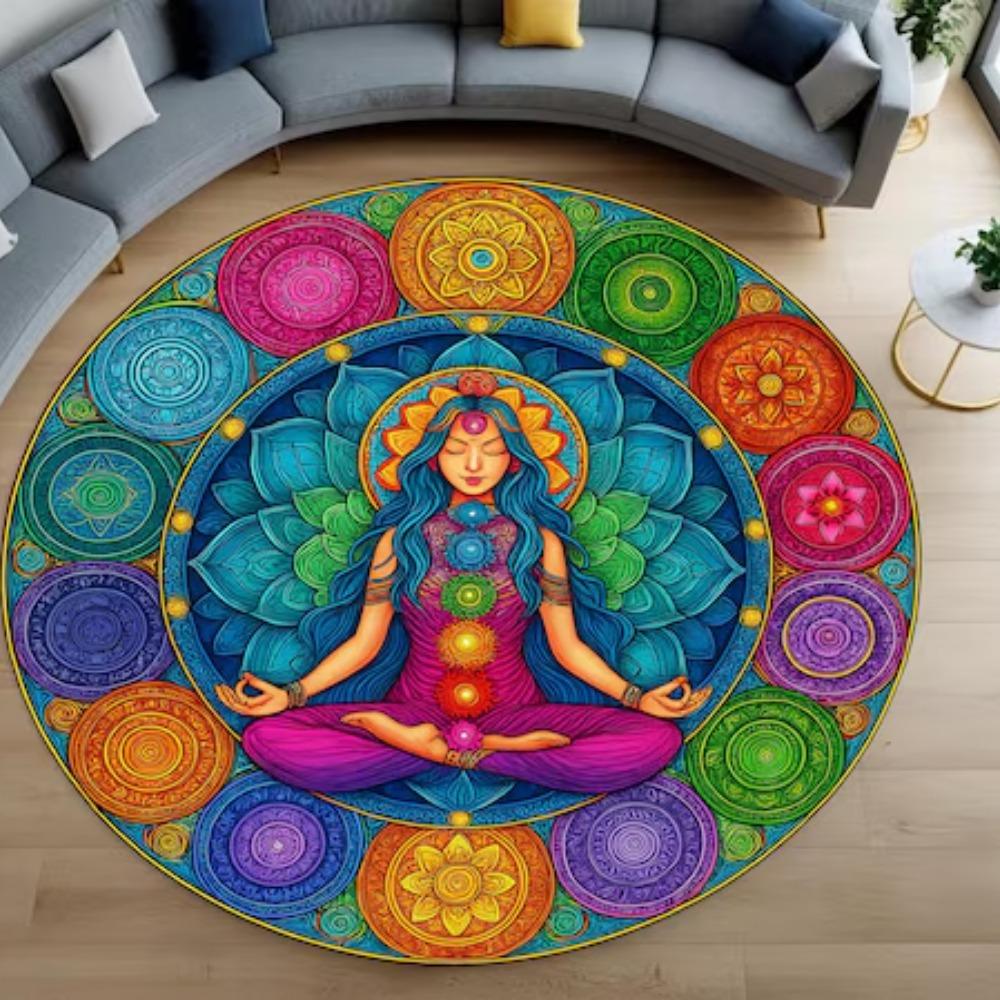 Tappeto rotondo per meditazione yoga, soggiorno, divano, camera da letto, salotto, tavolino, tappeto per esercizi e lettura quotidiani