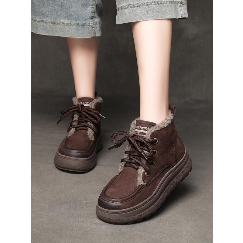 

Winter new retro cowhide velvet snow boots thermal Martin boots lamb velvet thick-soled short boots high-top cotton boots 40