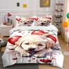 Cute Puppy with Red Hearts Bedding Duvet Cover Set Duvet Cover Pillowcases (1 * Duvet Cover 2 * Pillowcases, Without Duvet Insert)