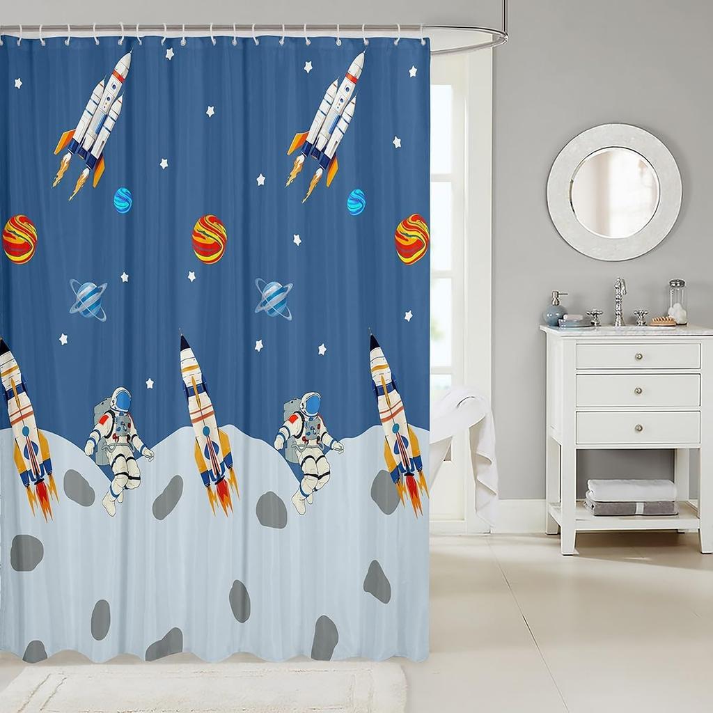 Outer Space Shower Curtain Rocket Bathroom Shower Curtain Sets | Astronaut Mysterious Waterproof Bathroom Curtains Celestial