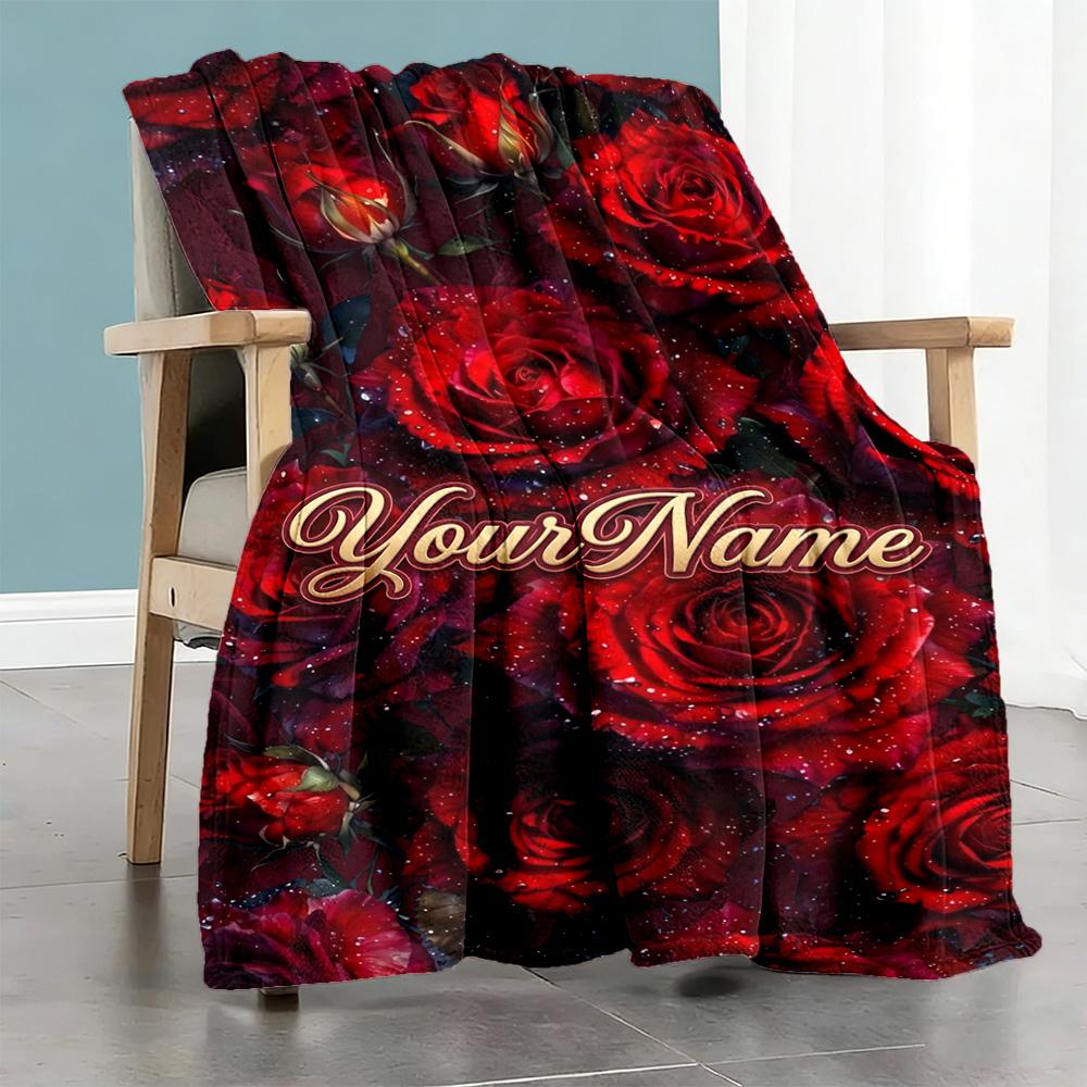 Rose Personalized Text Blanket Cozy Customizable Blanket Soft Warm Cozy for Couch Sofa Bed Home Decor Ideal for All Seasons