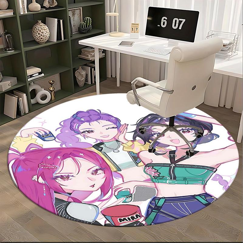 1pc Anime Design Round Carpet with "MIRA" Print - Office Chair Mat, Non-Slip Rug for Home Decor, Seasonal Gift, Suitable for Office, Living Room
