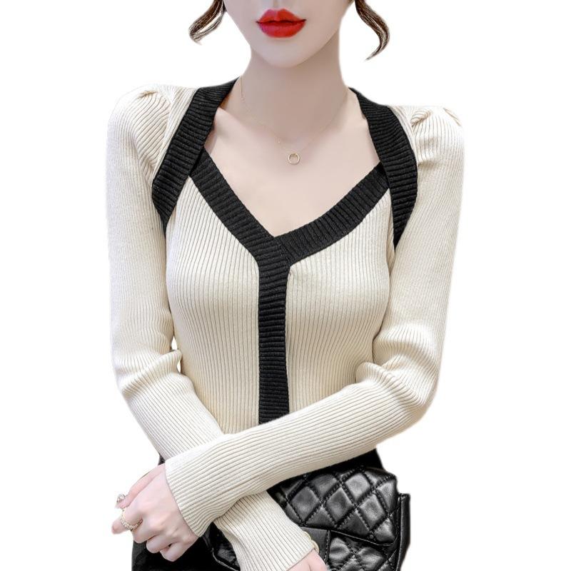 New women's autumn and winter high-end casual fashion apricot knitted sweater long sleeves