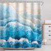 Beach Ocean Wave Shower Curtain, Blue Coastal Nautical Design, Minimalist Waterproof Polyester Art Print