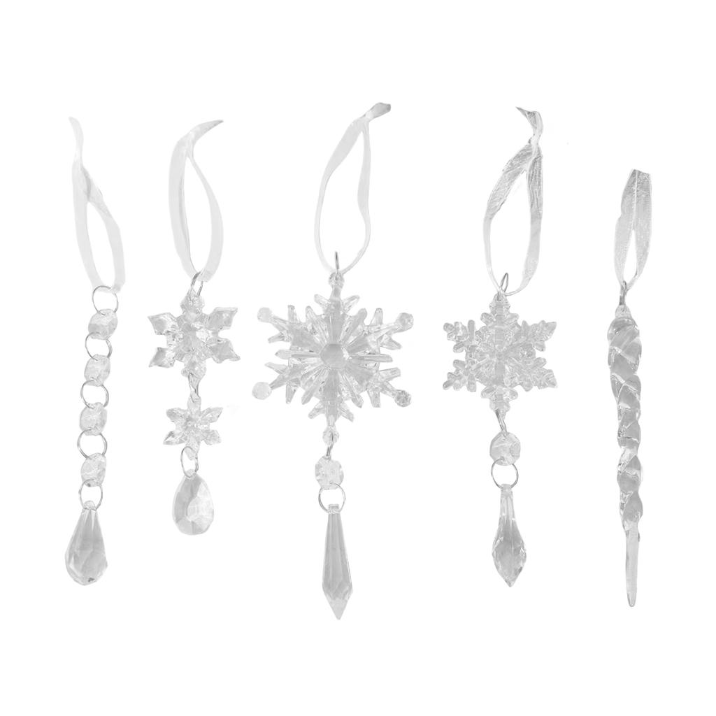 10 Stück Schneeflocken-Eiszapfen-Anhänger Acryl-Kristall Hängeset mit Schnüren Weihnachts-Kugeln Hängende Ornamente für Weihnachtsfeier Heimdekoration