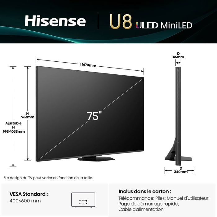 Hisense 75U8Q - 75'' QLED Mini-LED TV (189cm) - 4K UHD