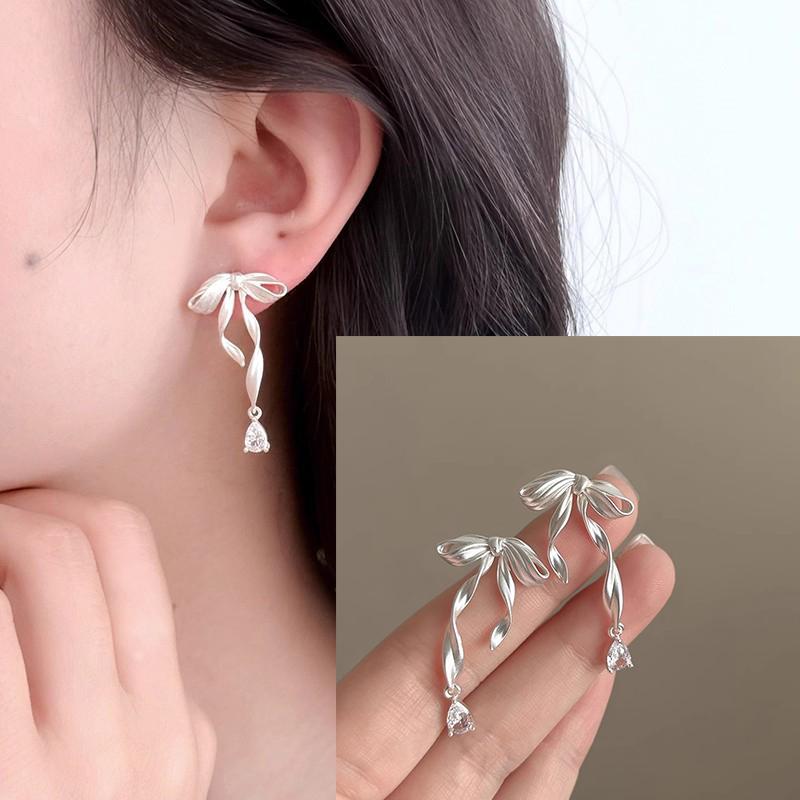 925 Silver Bow Knot Ear Clip for Women Girl Ribbon Design Ballet Style Sweet Jewelry Gift