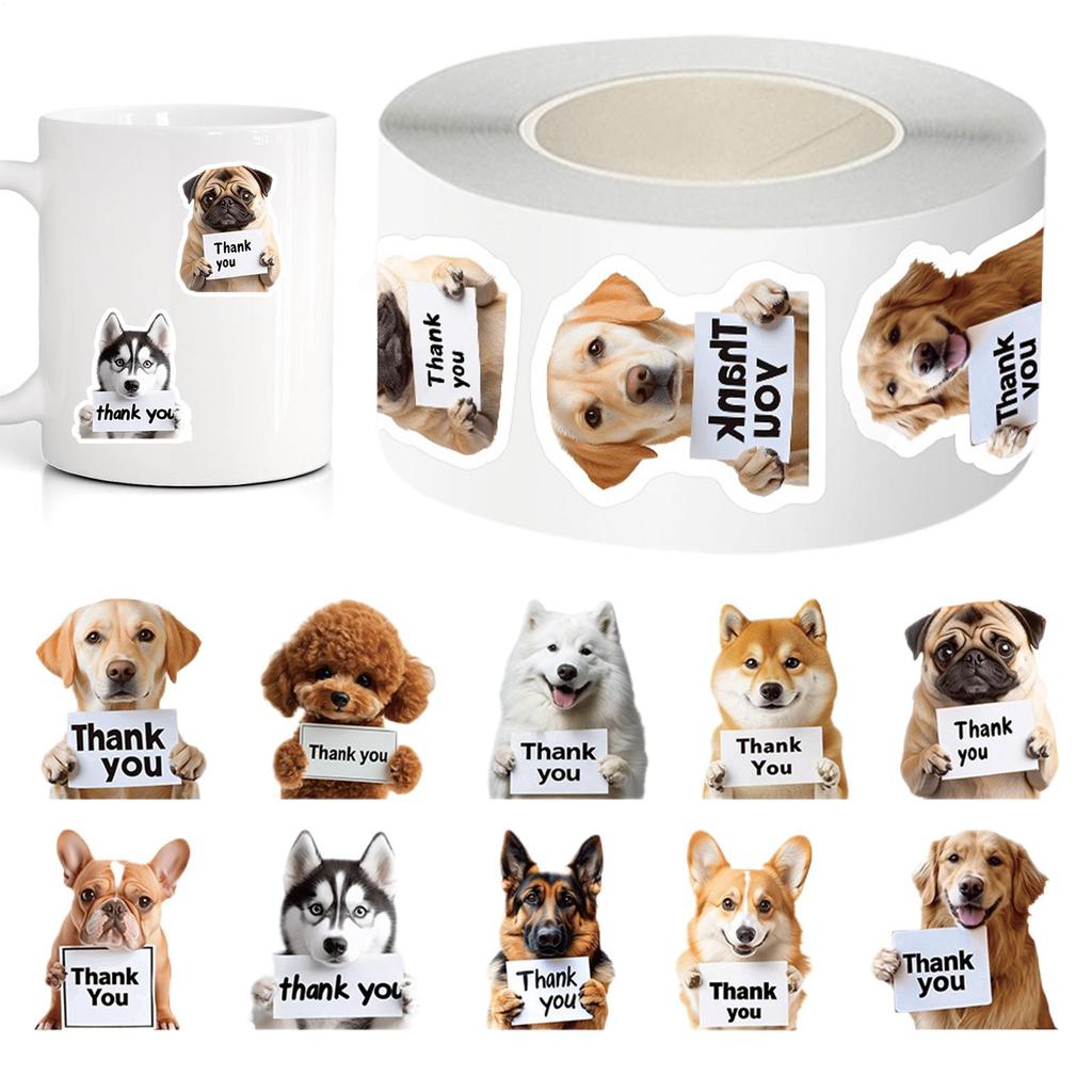 Dog Stickers for Kids 500 Pieces Aesthetic Thank You Decal Roll Animal Water Bottle Stickers for Toddler for Children Boys Girls