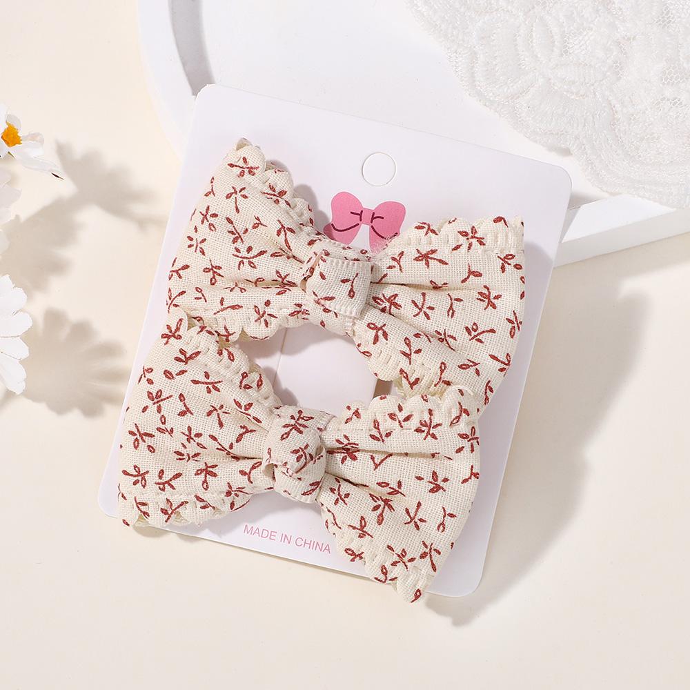 2pcs/set Cute Cotton Print Flower Prints Bow Hair Clips Baby Girls Summer Bowknot Hairgrips Barrettes Headwear Hair Accessories