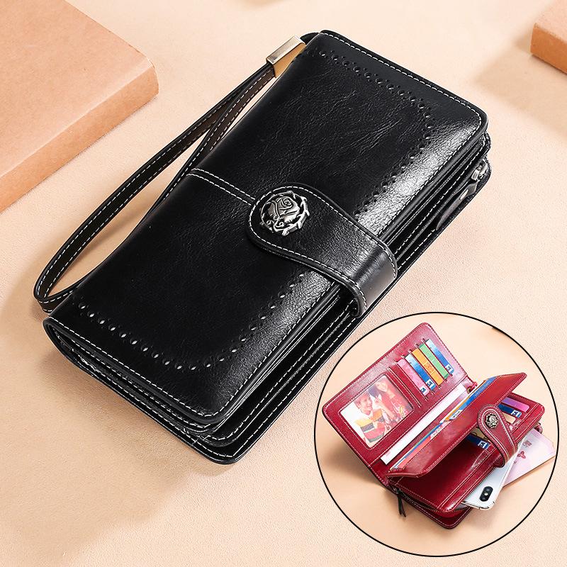 Genuine Leather RFID Women's Long Wallet with Wax Finish