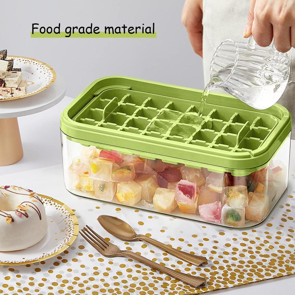 Silicone Ice Cube Tray Mold With Lid Shovel Storage Box One Click Ice Maker Dishwasher Safe Easy Clean Kitchen Bar Accessories