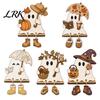 Halloween Tabletop Decorations Wooden Harvest Festival Ghost Ornament for Autumn Home Desktop Decoration, Cute Modern Farmhouse Fall Figurine