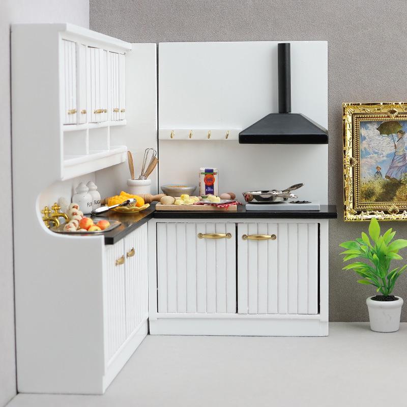 1:12 Scale European-Style White Kitchen Set - Two-Piece Dollhouse Model