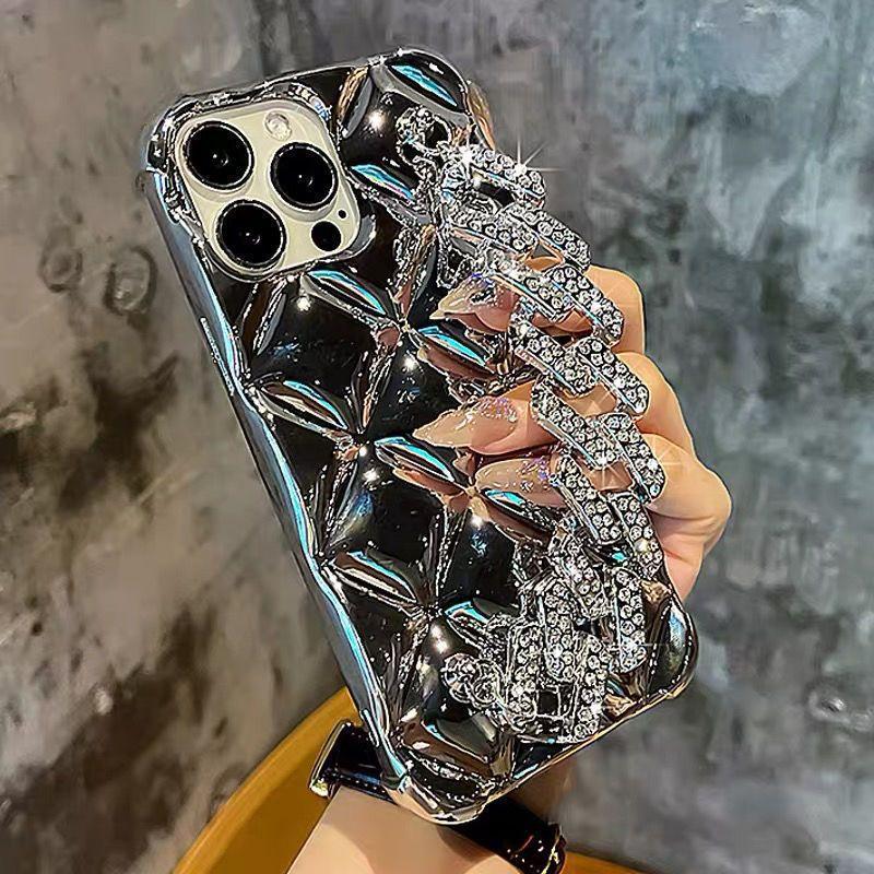 Luxury Shiny Diamond Electroplating Phone Case for iPhone 16 Pro Wristband Strap Mobile Phone Cases