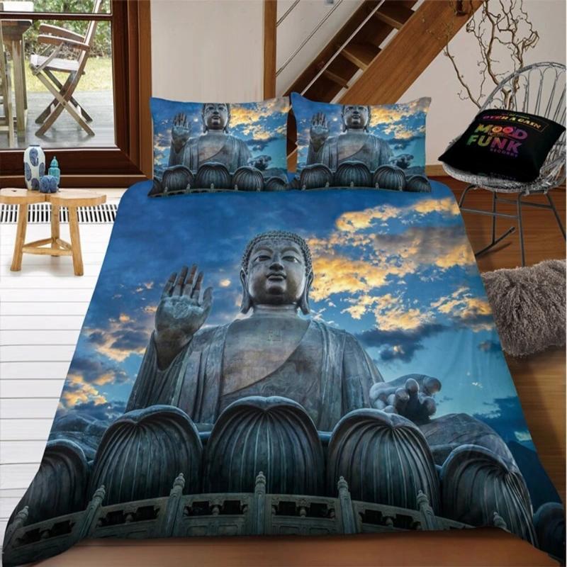 Mandala Buddha Duvet Cover Set King Size Exotic Ethnic Bohemian Bedding Set Golden Black Lotus Flowers Gorgeous Comforter Cover