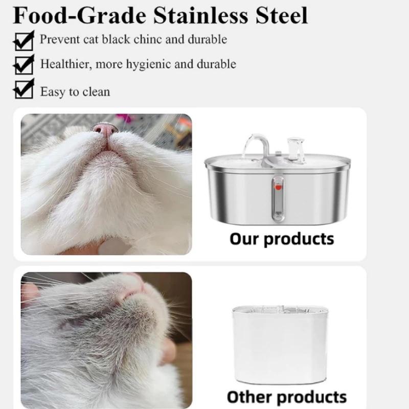 Cat Water Fountain Stainless Steel Pet Drinking Automatic Water Dispenser 3L Large Capacity Intelligent Feeding Food Dual Bowls