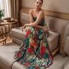 Women's Multi Color Abstract Print Strapless Maxi Dress Elastic Waist Flowy Long Dress