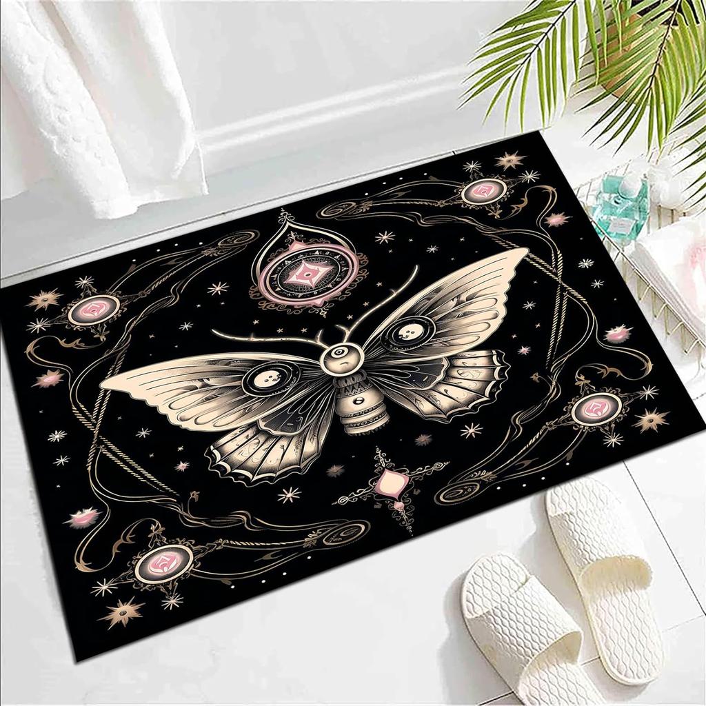 Butterfly Area Rug for Living Room Bedside, Gothic Moth Doormat Astrology Style Carpet Boho Exotic Starry Sky Indoor Floor Mat