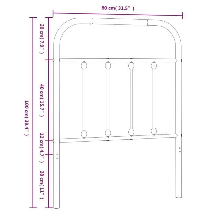 VidaXL Black Metal Headboard 75 Cm 352604