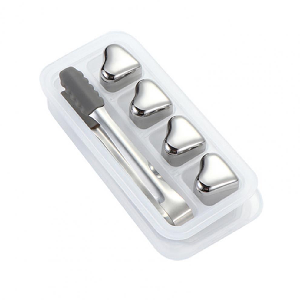 Heart-Shaped Whiskey Stones Reusable 304 Stainless Steel Non-Diluting Drink Chillers for Wine Cocktails with Ice Cube Tongs