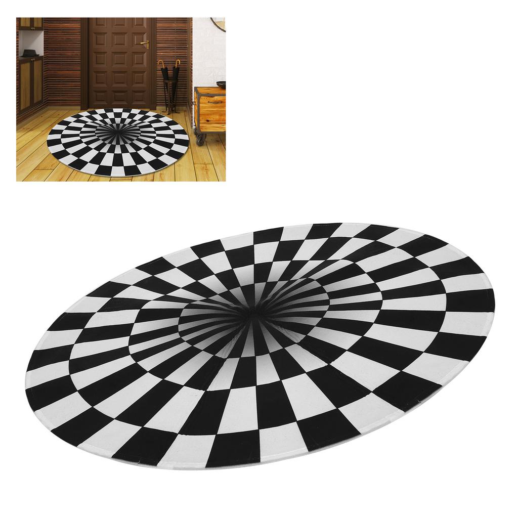 Round Black White Grid Non-Slip Mat Area Rugs Floor Mats Carpet for Home Living Room Bedroom(60cm )