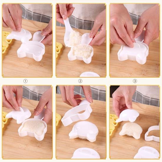 DIY Lunch Box Decorator Rice Ball Molds Kit, Cartoon Bear/Cat/Dog/Panda Shape Onigiri Maker, Cute Kitten Bento Accessories Food Grade