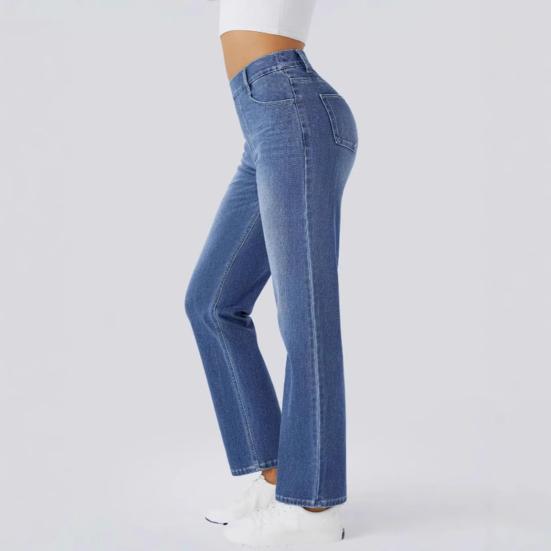 Women's Straight Leg Jeans Pull-On High Waisted Cropped Denim Pants Stretchy Ankle Jeans for Daily Wear Outings